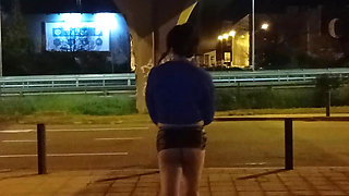Taniax masturbate in the streets with big black dildo wearing sexy miniskirt
