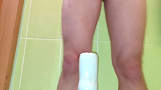 My Powerful Anal Squat on a Bottle with Help Which Sperm Gushed Out of a Big Dick